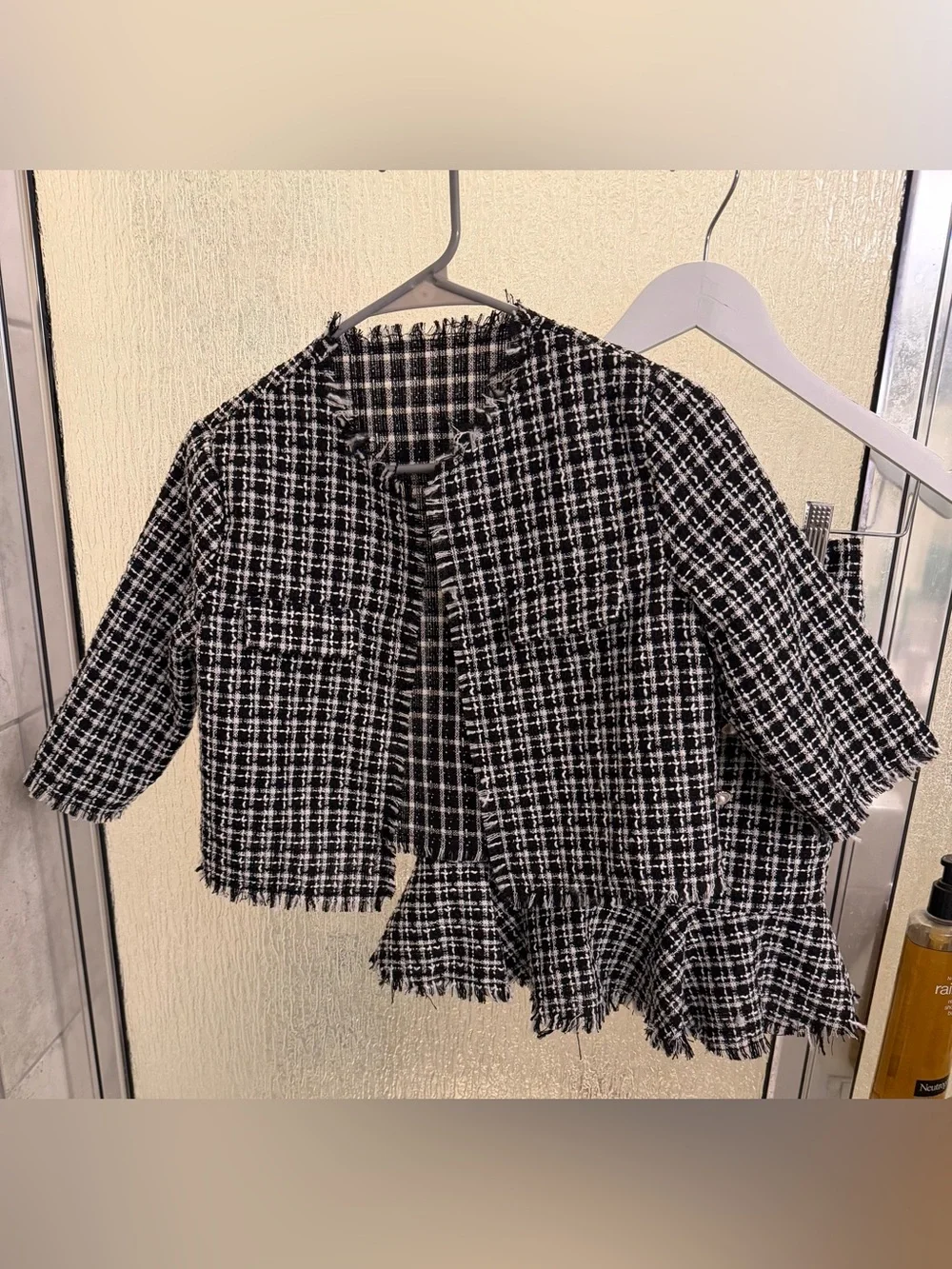 Girls Black & White Tweed Blazer and Skirt Matching Set Size 12 Like New